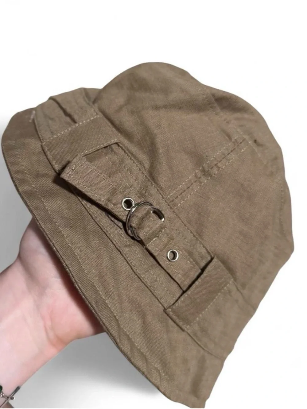 Vintage y2k August Hats Brown Cottagecore Bucket Hat with Metal Ring Accent